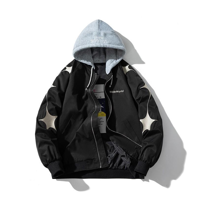 Star Embroidery Bomber Jacket Men Women Streetwear Casual Padded Baseball