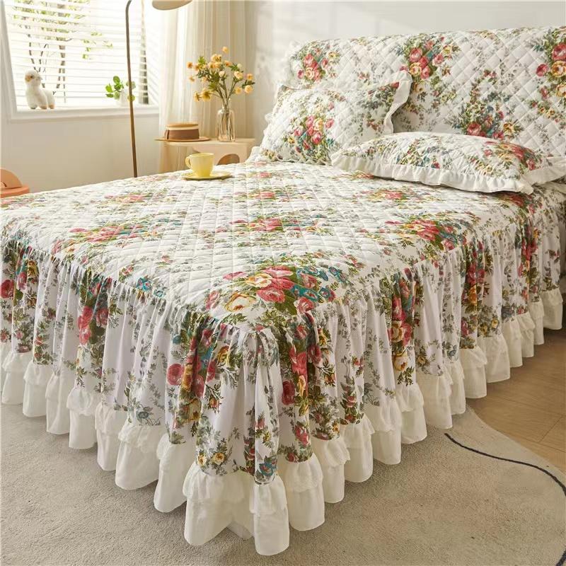 Princess Thicken Padding Bed Skirt Non-slip Flat Bed Skirt Quilted Bed Spread Soft Warm King Queen Bed Skirt Without Pillowcase
