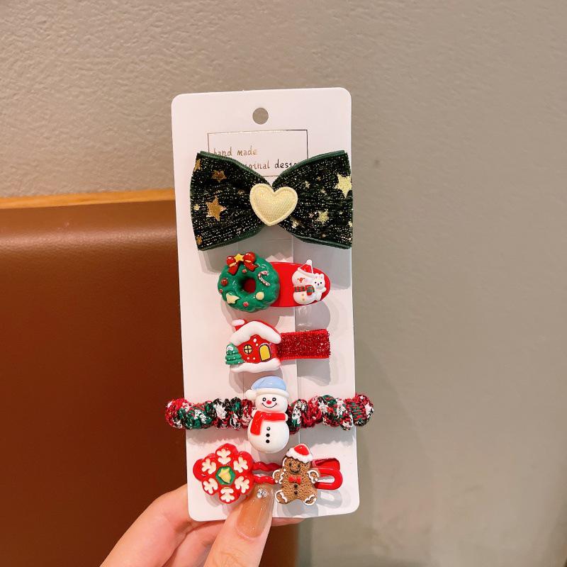 Mori Style Christmas Hair Accessories: Cute Deer & Snowman Clips, Red Rubber Bands for Little Girls