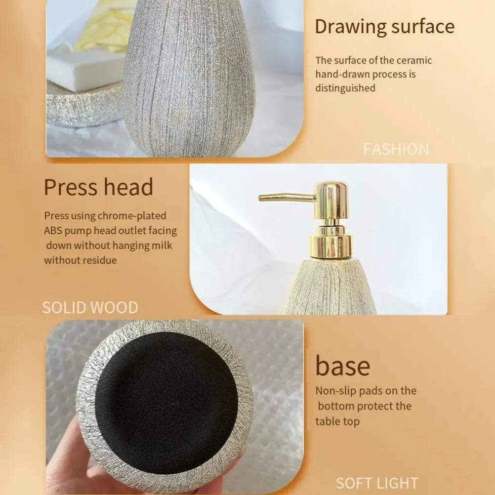 Nordic Hand Sanitizer Dispenser for Liquid Soap Golden Ceramic Liquid Soap Dispenser Body Wash Refill Bottle Bathroom Accessorie