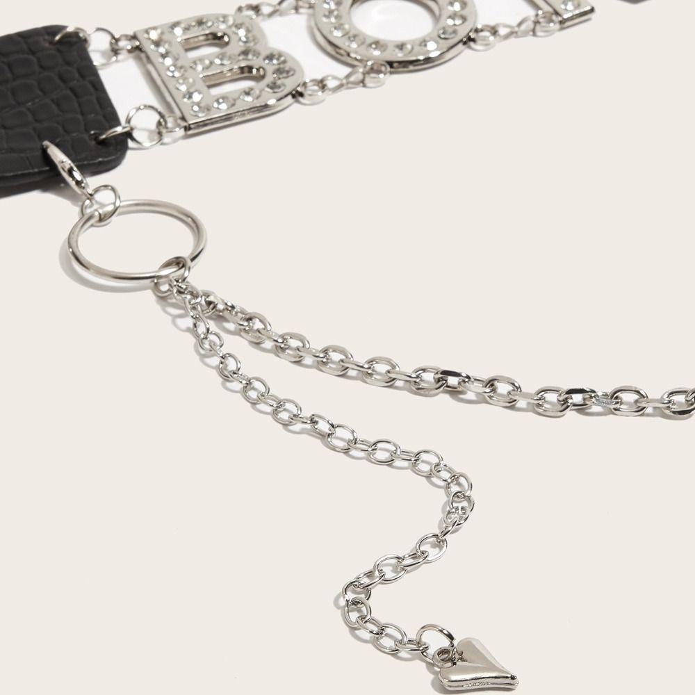 Spice Girl Rhinestone Belts PU Leather Waistband Punk Butterfly Waist Chain  Decorative Jeans
