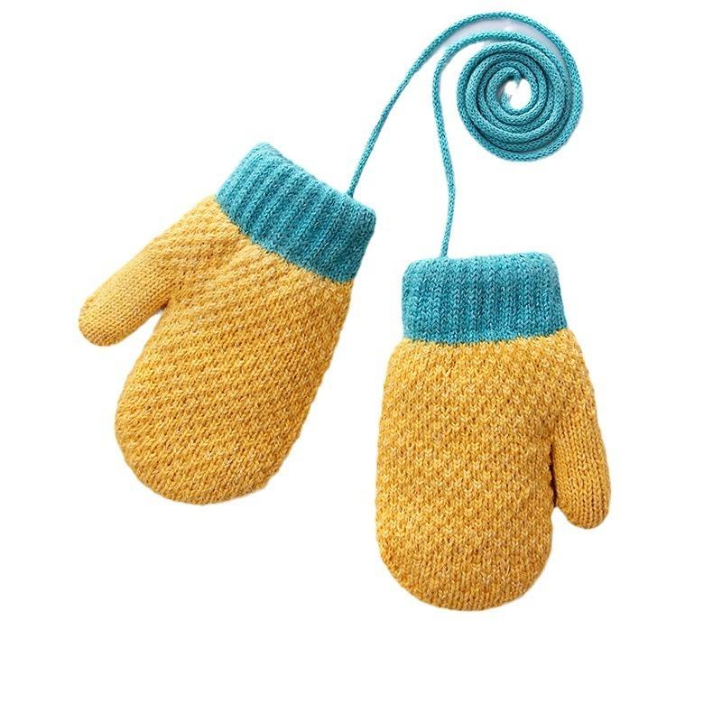 Autumn and winter baby cute bag finger velvet warm outdoor cold-proof toddler neck knitting children's gloves
