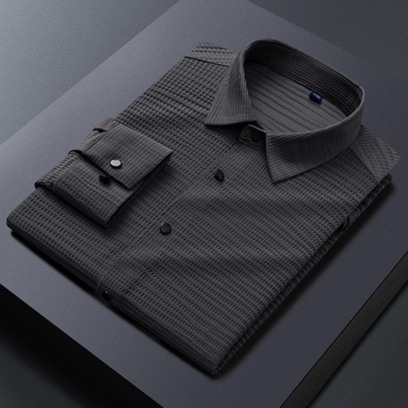 

Весенне-осенняя мужская рубашка с длинным рукавом, эластичная, без следов, модная повседневная однотонная молодежная мужская рубашка 4XL серый