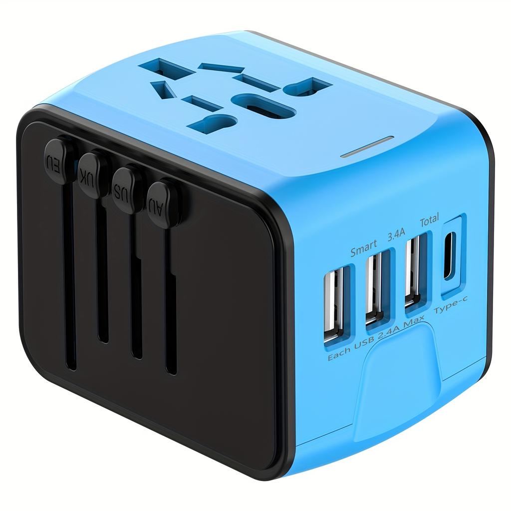 1-teiliger Universal-Reiseadapter, weltweiter internationaler Netzadapter, High Speed 2,4 A 4 * USB, Typ-C 3,0 A-Anschluss mit weltweiter Wechselstromversorgung