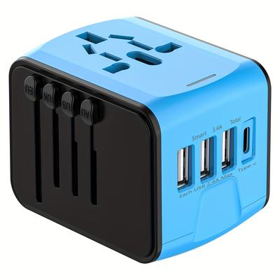 1ks univerzální cestovní adaptér, celosvětový mezinárodní napájecí adaptér, vysokorychlostní 2,4A 4*USB, port typu C 3,0A s celosvětovým střídavým napájením