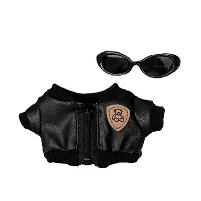 Lederjacke & Sonnenbrillen-Set für 10cm Plüschtier, Kigurumi-Zubehör, Otaku-Aktivitäten, Puppen-Maskottchen, K-Pop-Puppenkostüm [Gebraucht]