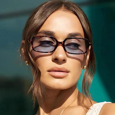 Fashion Women Small Rectangle Sunglasses Retro Leopard Shades UV400 Anti-Blue Light Glasses Frames