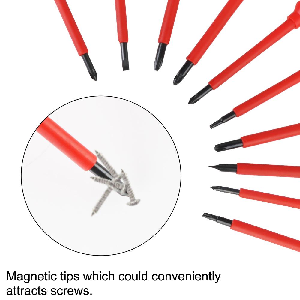 13Pcs/Set Magnetic Screwdrivers Insulated Phillips Slotted Bits For Electrician Hand Tool 1000V Probe Pen Car Electronics Tester