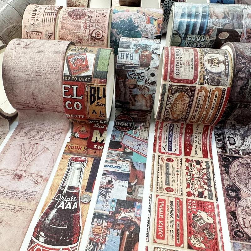 4 Rolls Per Box Retro Tape Scrapbook Map Decoration Hand Account Collage DIY Album Decoration Student Stationery Gift Tape