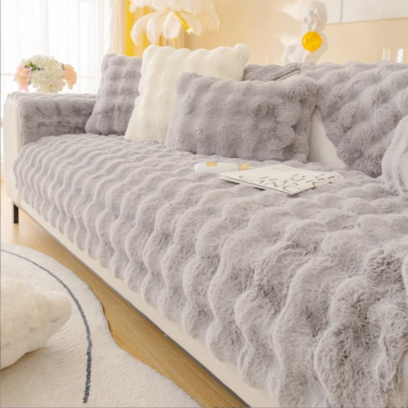 

Плюшевый чехол для дивана для гостиной, теплое зимнее полотенце для дивана, универсальный нескользящий коврик для дивана, одеяло для дивана, подушка для дивана, утолщенная подушка с кроликом 90X90cm кукурузный