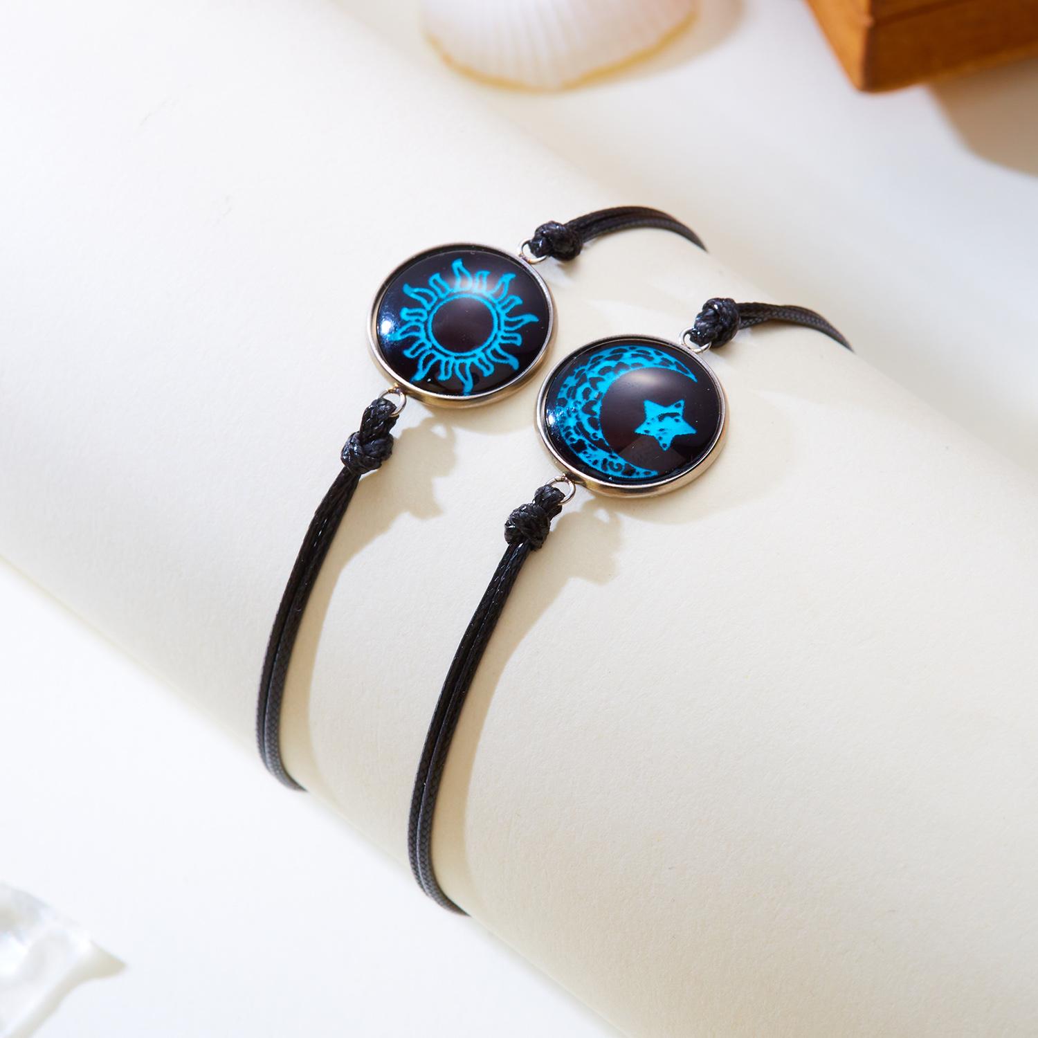 

2 Pcs/Set Luminous Braided Rope Couple Bracelets for Lovers Sun Moon Butterfly Glow in the Dark Chains Noctilucent Jewelry Gift