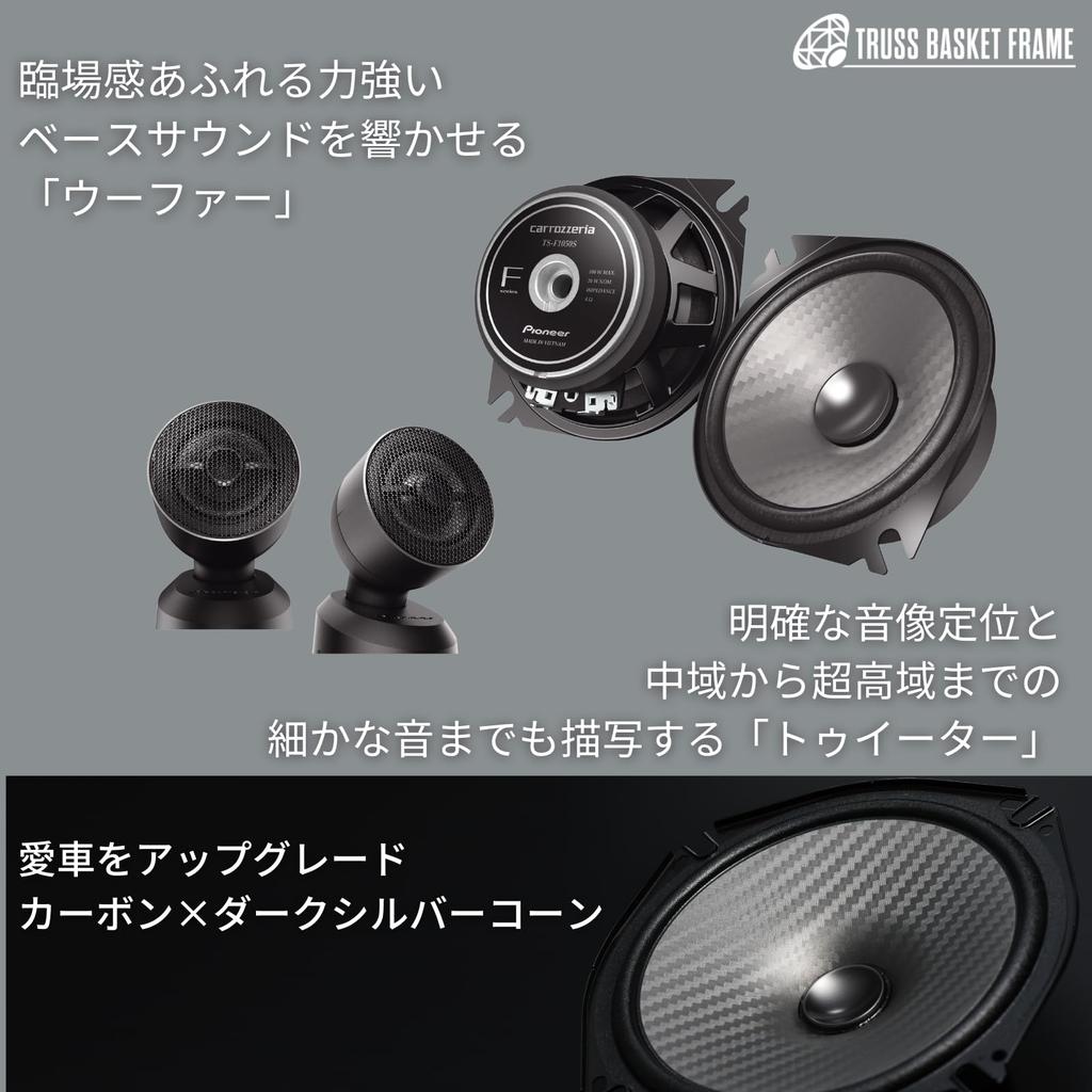 Pioneer 10cm Separate Carrozzeria TS-F1050S Custom-Fit 2-Way Speakers, High-Resolution Compatible,