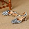 Krazing Pot Paillettenstoff Quadratische Zehenpartie Größe 41 High Heels Bling Glänzend Party Hochzeitsschuhe Herbst Schleife Pumps