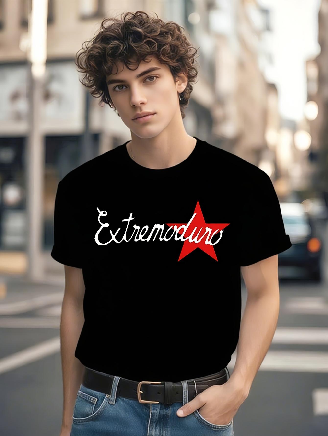 Black Graphic T-shirt - Heavyweight Crew Neck Tee with Red Star S