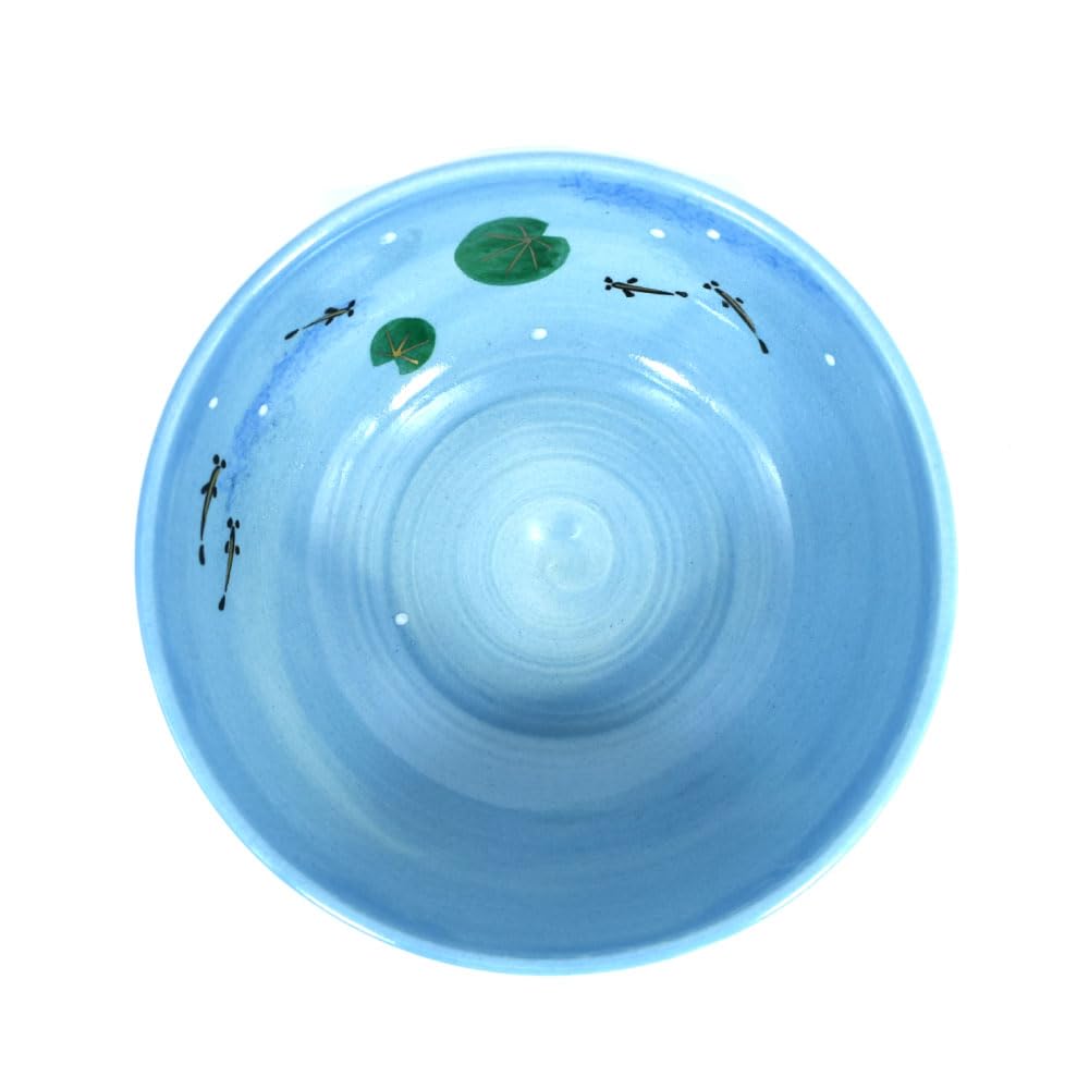 Tea Ceremony Utensils, Flat Tea Bowl, Colored Painting, Design of Water Plants and Killifish, by Higashiyama Miyama