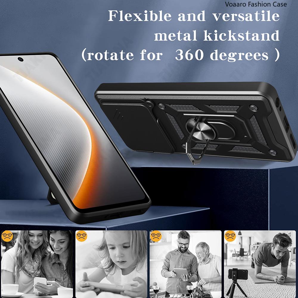 Slide Lens Armor Funda for Tecno Pova 7 4G Case for Tecno Pova 7 4G LJ6 Case Magnetic Ring Stand Holder Cover Shockproof Capa