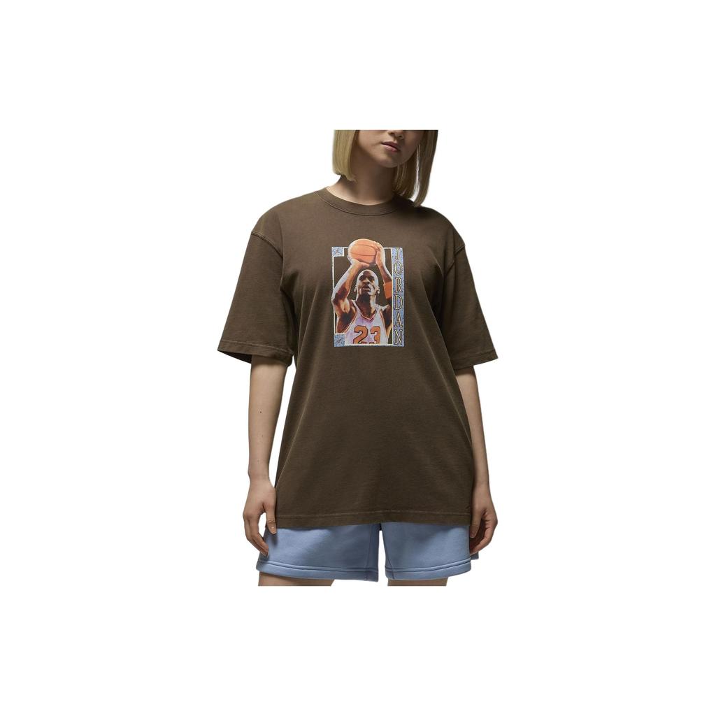 Jordan Printed Pattern Round Neck Casual Short Sleeve Drop Shoulder T-Shirt Women T-Shirt Brown FN5376-243