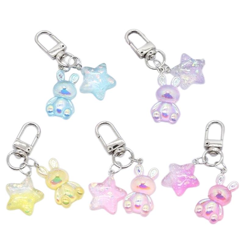 Multifunctioanl Key Ornaments with Colorful Star and Rabbit shaped Pendant Charm Fashion Metal Key Accessory for Women