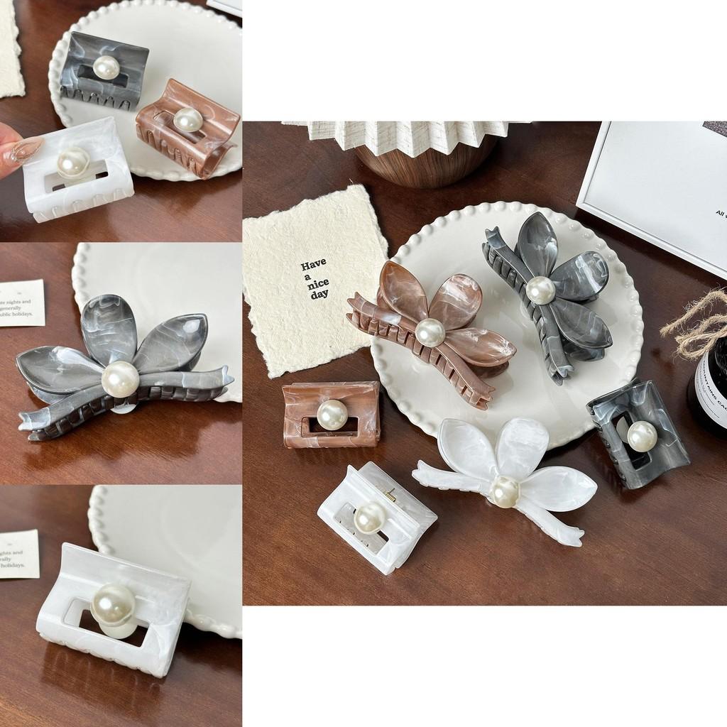 Multi-color Vintage Flower Hair Claw Clips With Elegant Pearl Detailing For Women