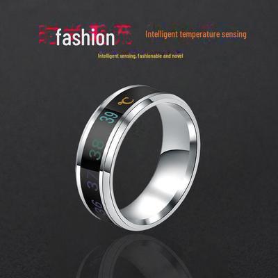 Anillo inteligente coreano de acero de titanio con sensor de temperatura y cambio de color para estudiantes y parejas.