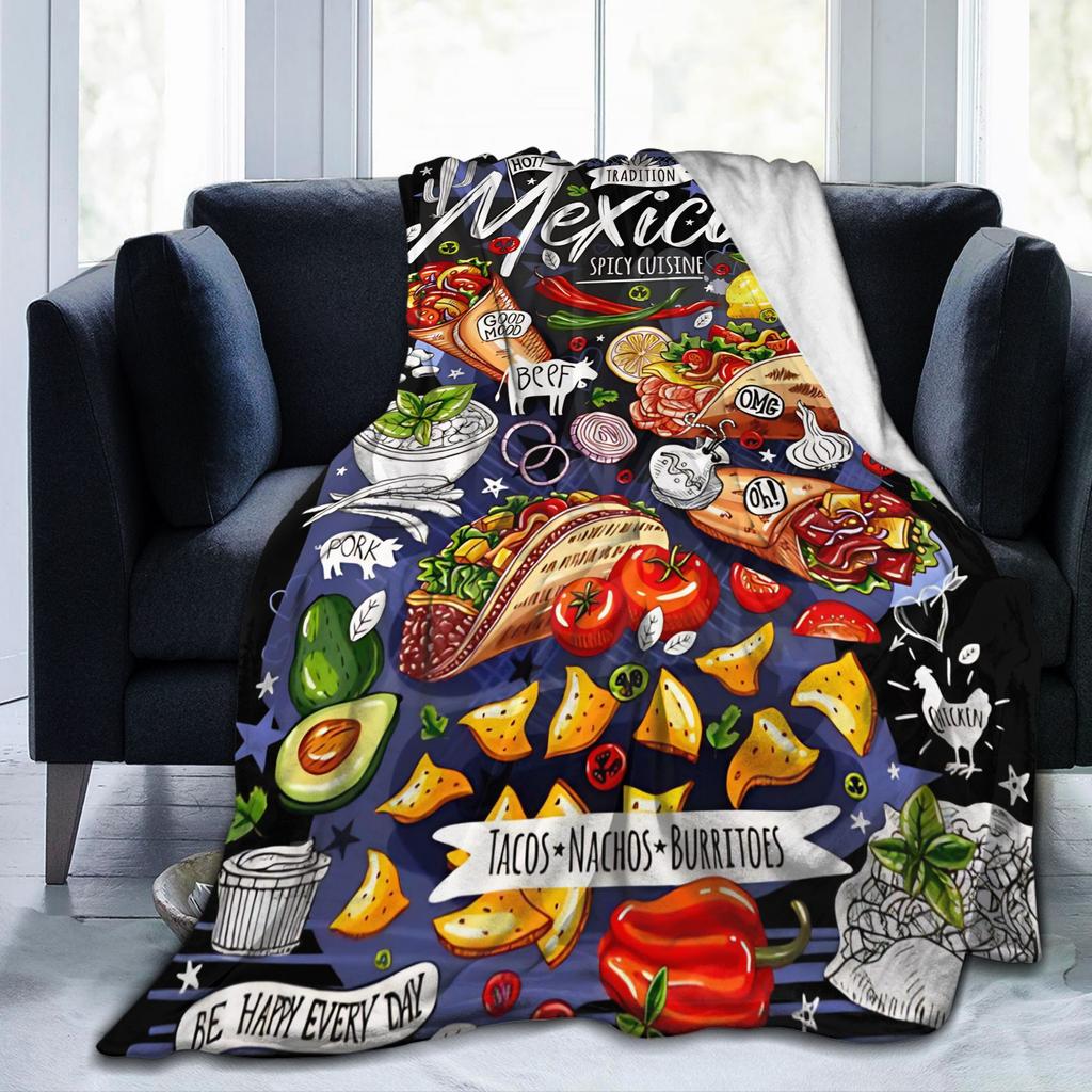 Fast Food Mexican Nachos Burritos Tacos Blanket Cover Snack Throw Blankets Bedroom Sofa Quilt Soft Warm Bedspread Multi-function