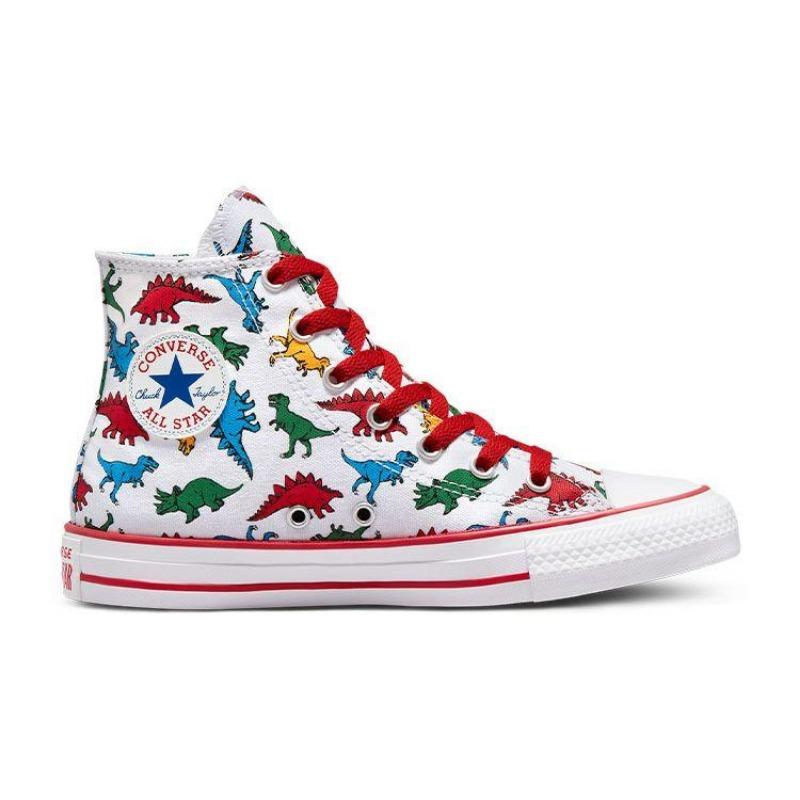 Converse Buty All Star Teen High płócienne z nadrukiem dinozaura Odporne na ścieranie Białe A01668C