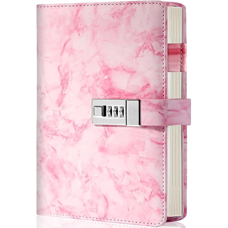 AccuPrints Marble Pattern Lock Diary Writing Notebook,A5 Fancy PU Leather Planner, Personal journals Combination Lock Se