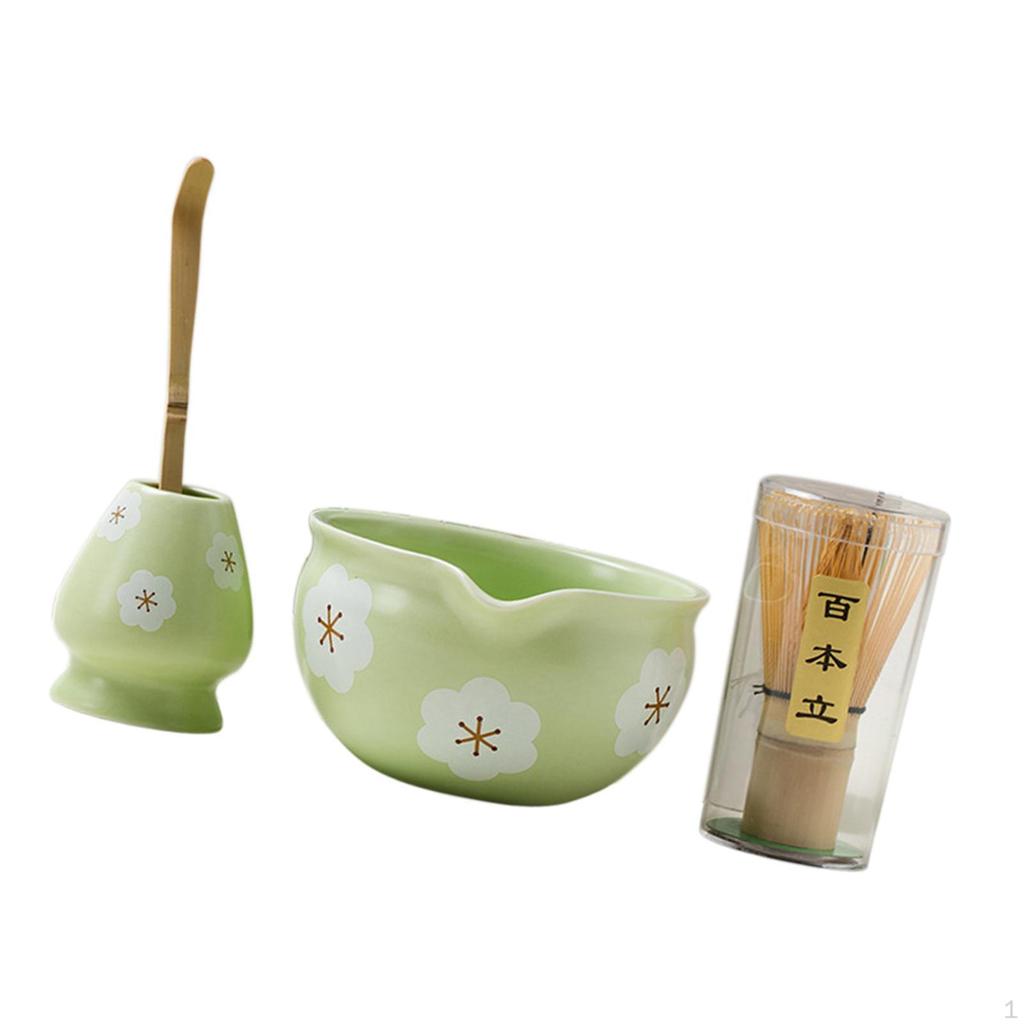 4-teiliges Matcha-Set mit Schale, Bambusbesen und Löffel zur Teezubereitung
