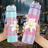 1PC Repeated Blessed Pink Letter Art 750ml Color Plastic Sports Water Bottle Leakproof Flip Straw Lid Suitable for Sports Office Home Use