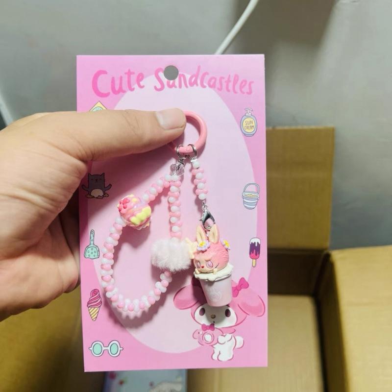Kawaii Tegneserie Dukke Nøkkelring Søt Perlebesatt Nøkkelring Veskedekorasjonstilbehør Universelt Mobiltelefonanheng Gaver