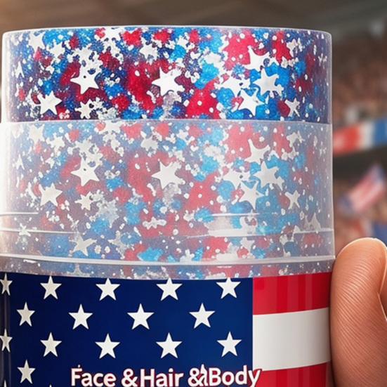Patriotic Red White and Blue Body Glitter Stick, 4th of July Accessories for Women Kids, Sparkling Face Hair Glitter