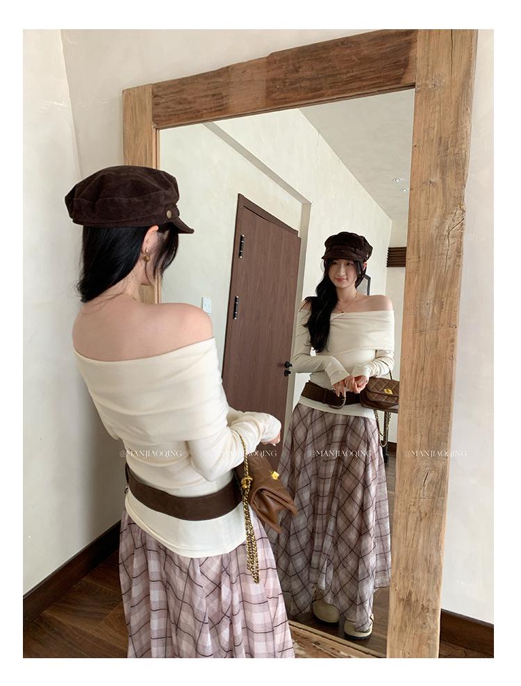 Korean Pure Desire Women's One-Shoulder Slimming Long-Sleeve Top - Autumn/Winter Fashion