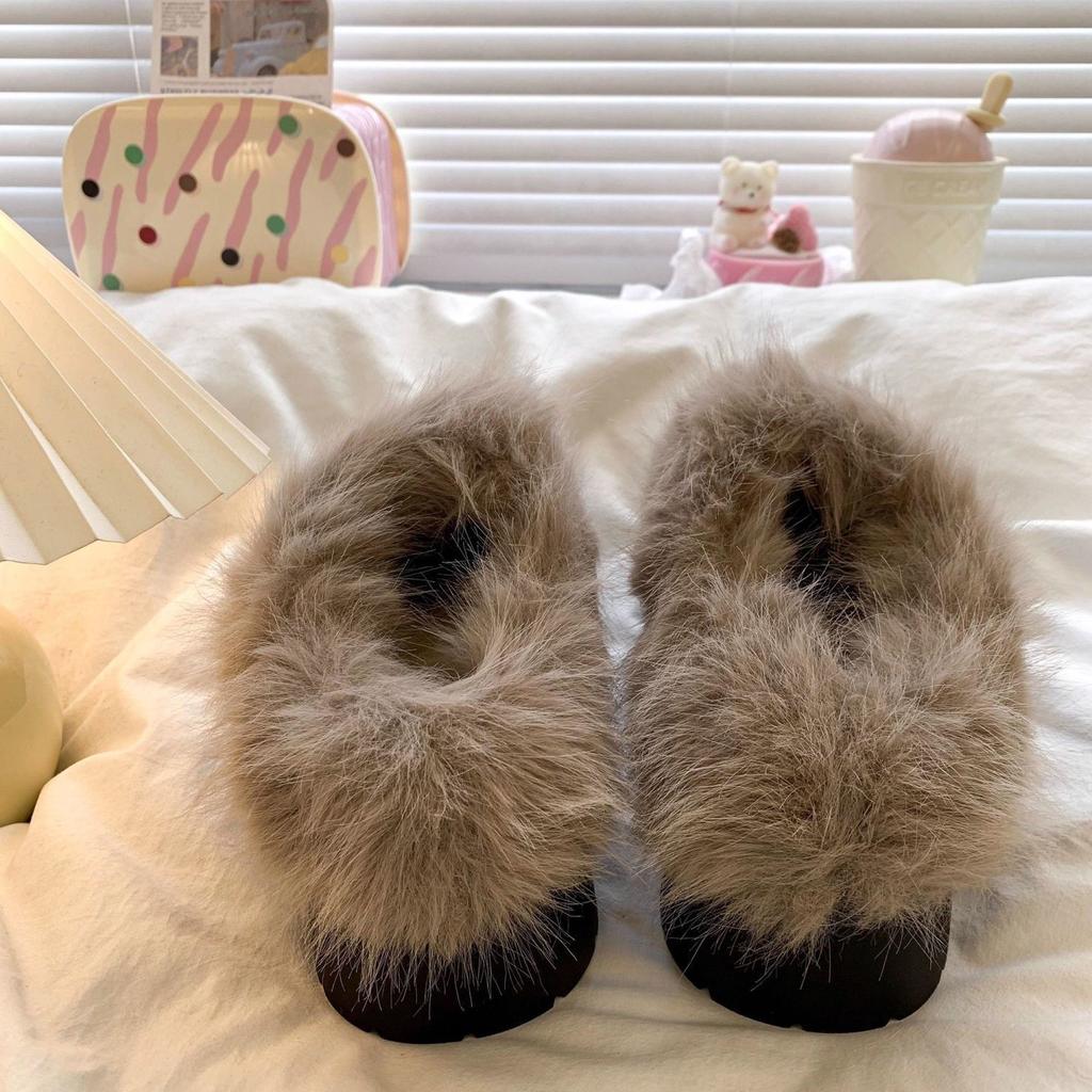 Warm and heightened thick-soled bag head, plush fashion, fluffy shoes, fashion snow boots, cotton slippers, one pedal