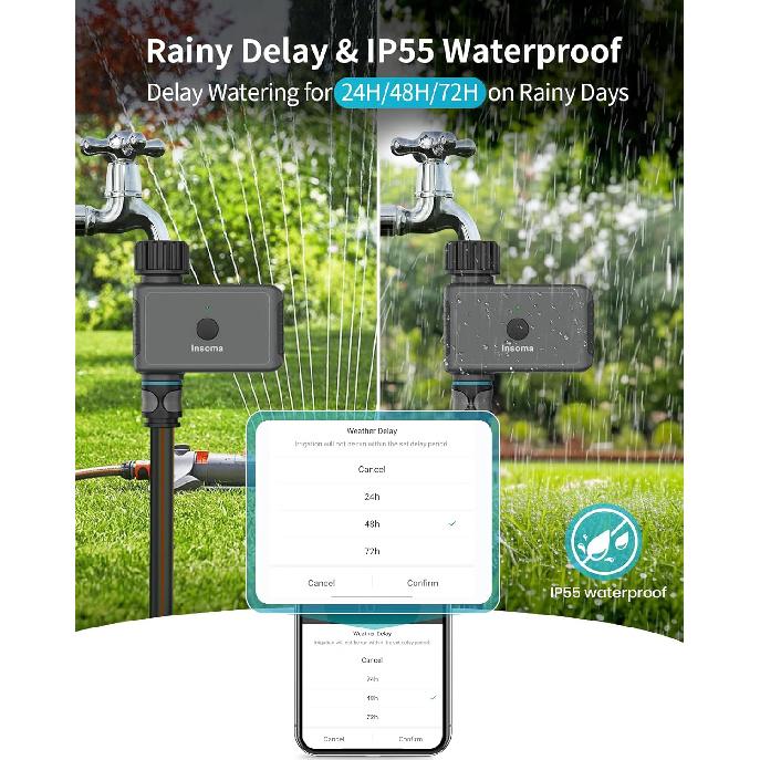 WiFi Sprinkler Timer, WiFi Water Timer for Garden, Smart Hose Timer with WiFi Hub Support 2.4GHz, App/Voice Control Work with Alexa & Google