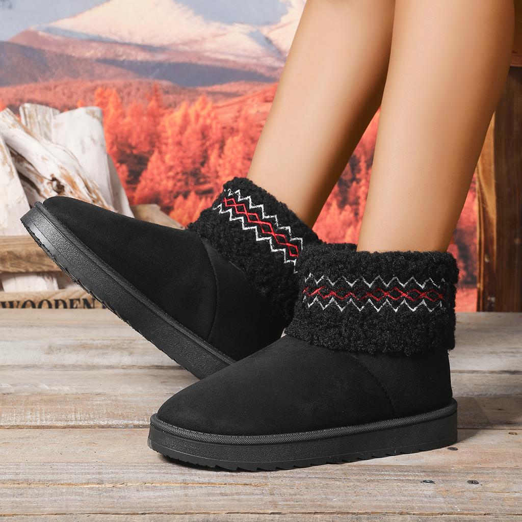 Fashion Winter Fashion Short Plush Warm Snow Boots Women Winter Faux Fur Flat Ankle Boots Comfortable Slip on Keep Warm Cotton Shoes