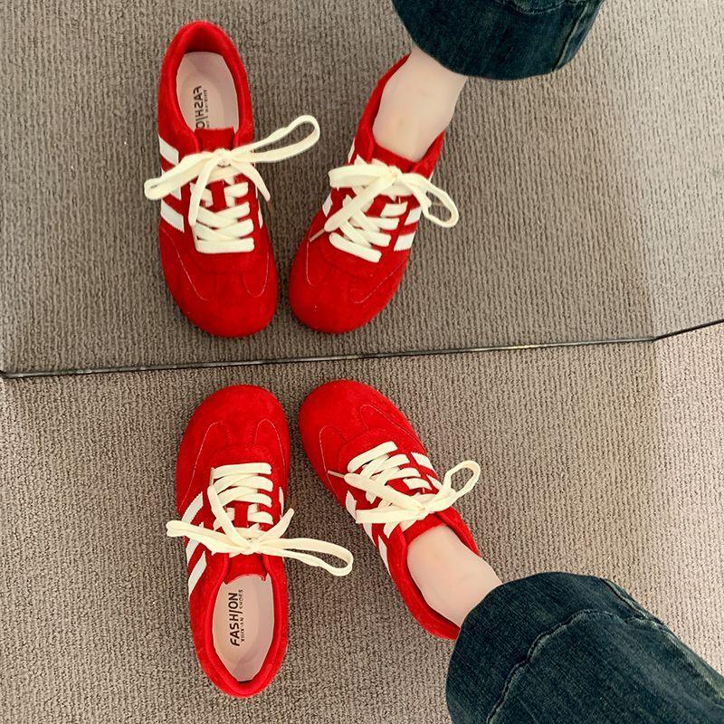 Retro Red German Training Shoes Women's 2025 Summer Explosion Versatile Flat Super Soft Forrest Gump Shoes Sports and Leisure Board Shoes