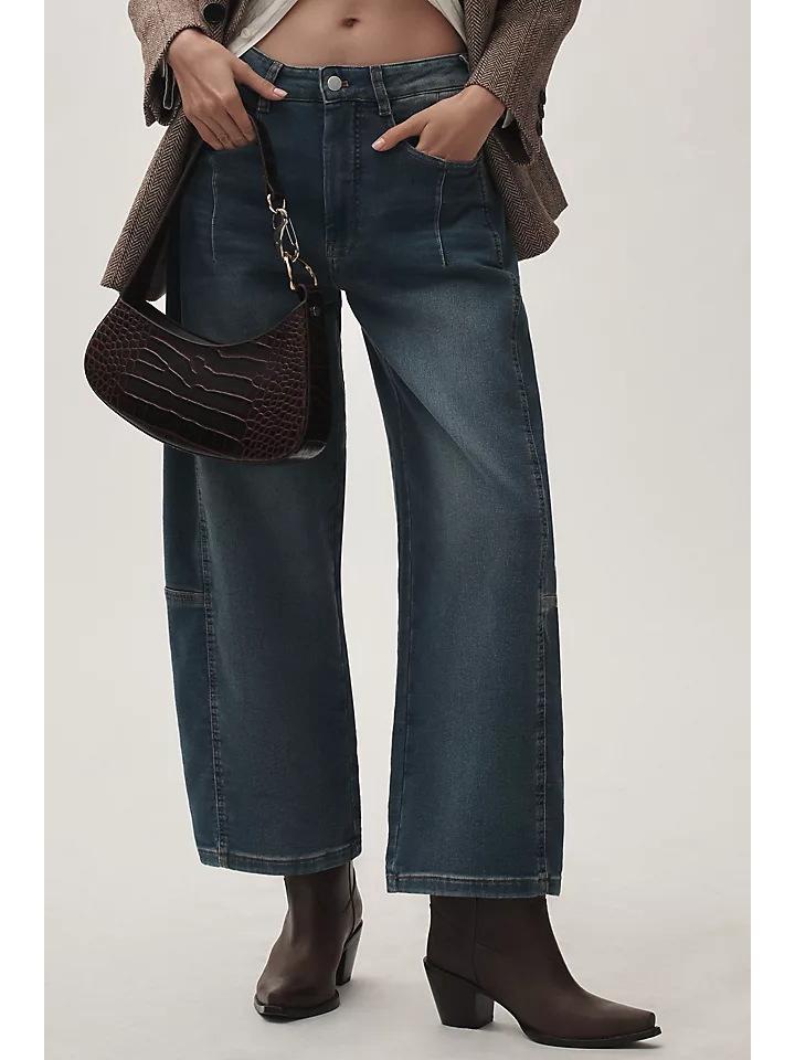 

Джинсы с высокой посадкой в европейском и американском стиле с широкими штанинами, из вываренного денима - Стройнящие, Универсальные, Свободного кроя. M