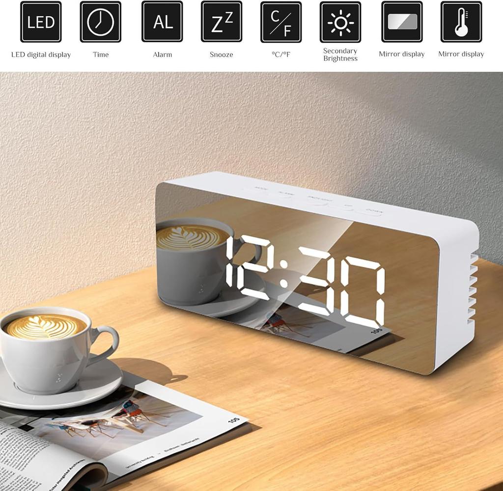 Simple Ins Style LED Digital Electronic Mirror Alarm Clock Desktop Small Alarm Clock Student-specific Children's Electronic Clock