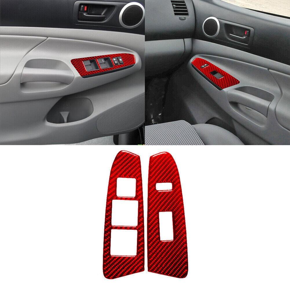 For Toyota Tacoma Double Cab Red Carbon Fiber Front Window Control Cover Trim