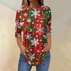 Camiseta Feminina de Natal Estampada com Manga Três Quartos e Gola Redonda Casual para Festas