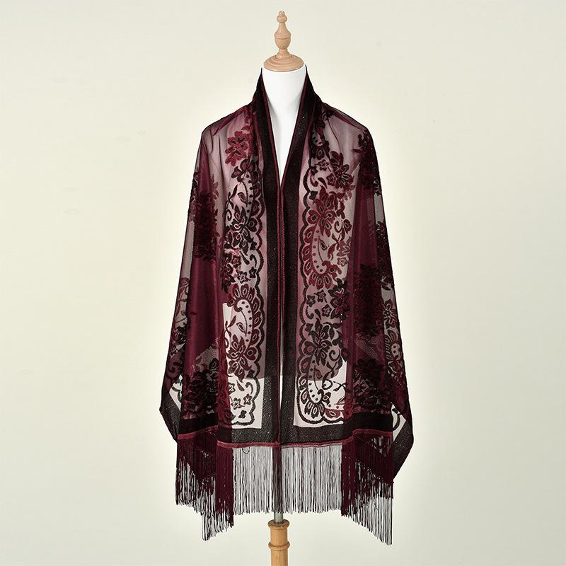 

Street Trend Fashion Velvet Flower Long Towel Long Version Handmade Beard Shawl Cape 170*70cm