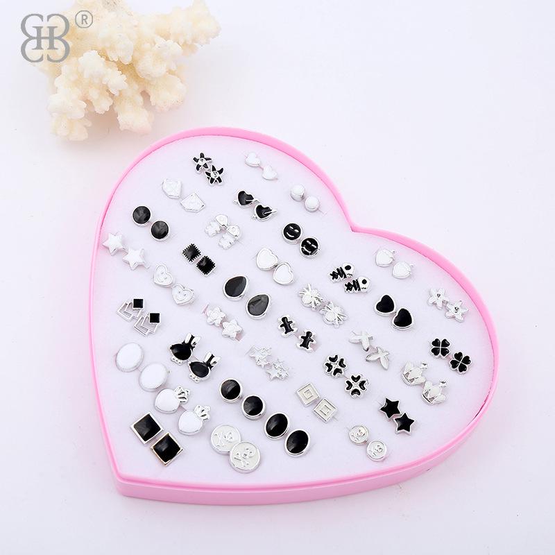 Korean Style 36-Pair Boxed Plastic Stud Earrings Set - Simple Internet Celebrity Birthday Gift