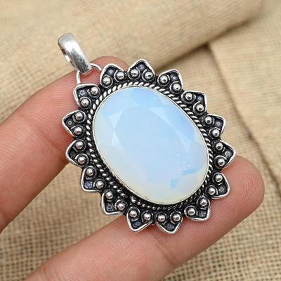 Milky Opal Gemstone 925 Sterling Silver Handmade Jewelry Wonderful Pendant Gift For Her