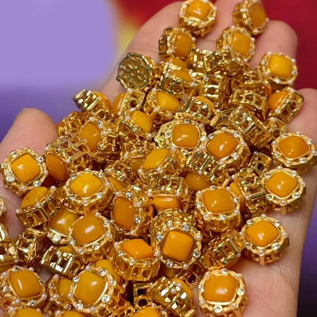 2Pcs DIY Lace Oval Beads Resin Amber Isolation Beads 8.5x9.5mm For Jewelry Making DIY Necklace Bracelet Earrings Accessory