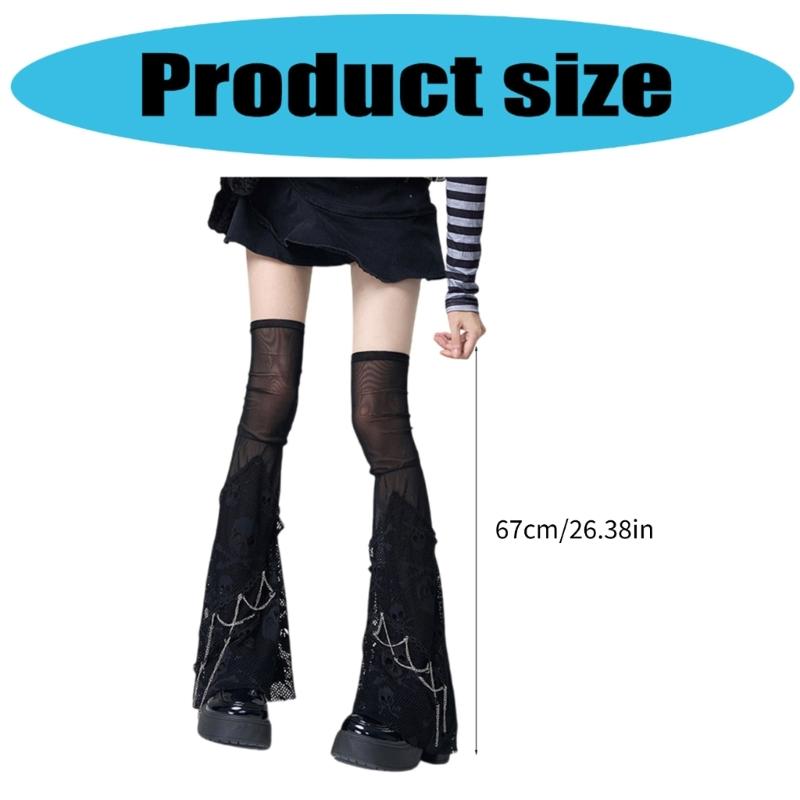 Maniche per gambe in rete estive Scaldamuscoli punk con teschio Calzettoni lunghi alla moda Maniche per gambe per sottoculture Streetwear per donna