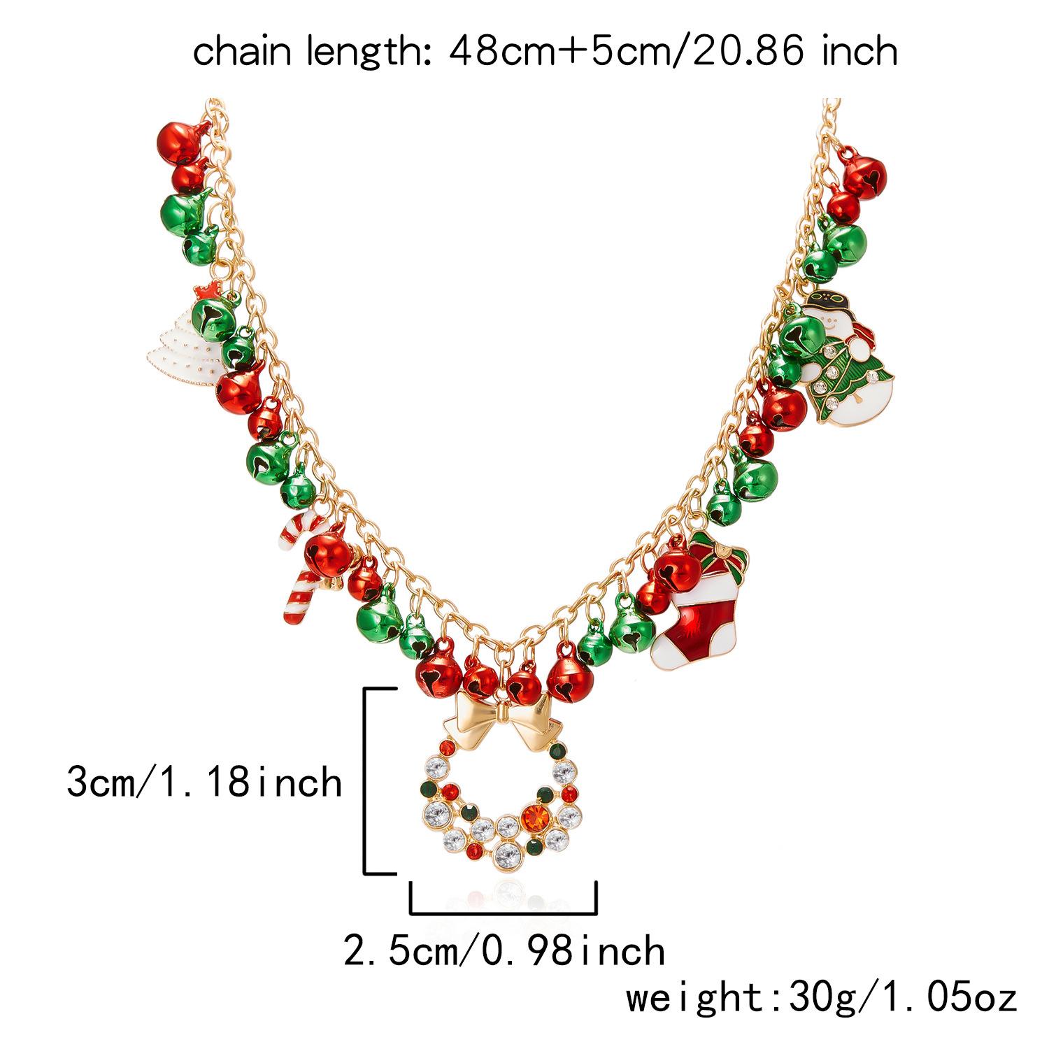 Unisex Sporty Christmas Elements Alloy Necklace Santa Claus Wreath Crystal Rhinestone Pendant Bells Tree Bamboo Chain Sweater
