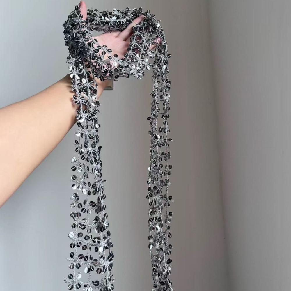 Personality Hot Girl Shining Silver Color Sequined Woven Hollowed-out Scarf Necklace for Women Fashion Designer Jewelry Gifts
