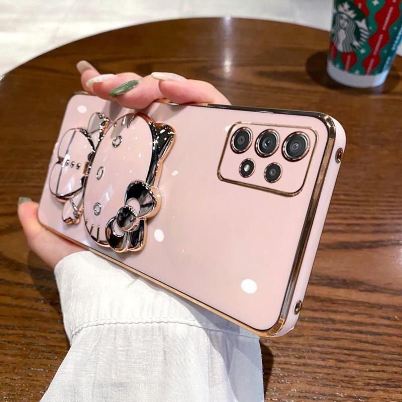 Samsung A11 Mobile Phone Case Electroplated Cat Bracket Makeup Mirror Galaxy A11 Silicone Soft Case Protective Case