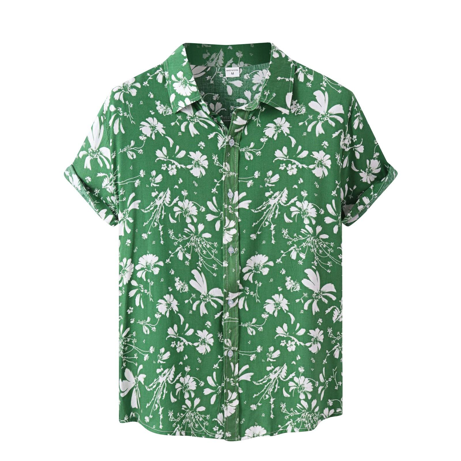 

Мужская летняя повседневная рубашка с цветочным принтом в гавайском стиле с коротким рукавом для пляжного отдыха XXXL зелёный