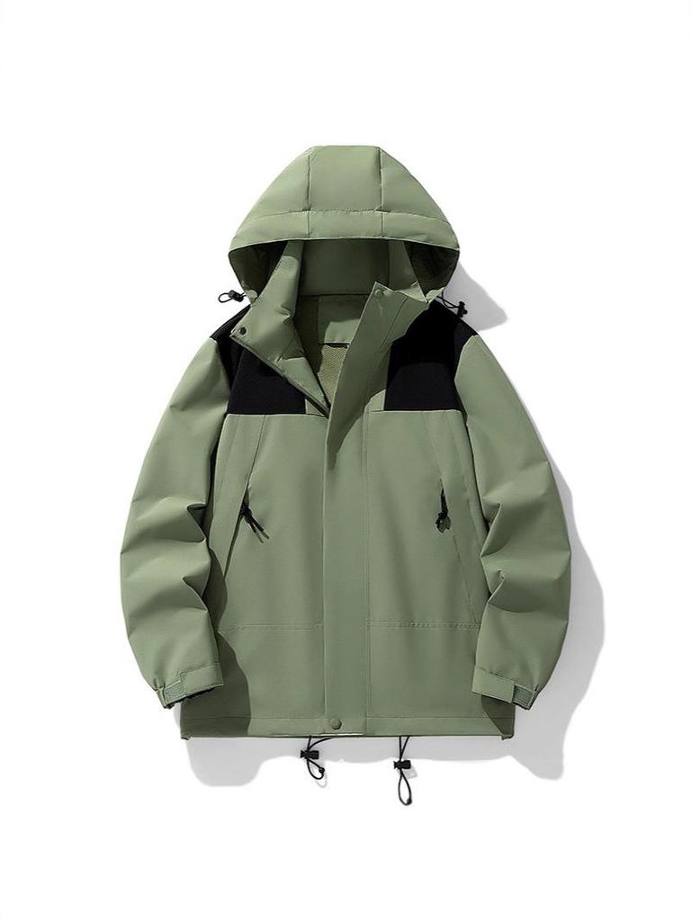 Unisex Windproof & Waterproof Color Block Hooded Jacket for Spring/Autumn Hiking